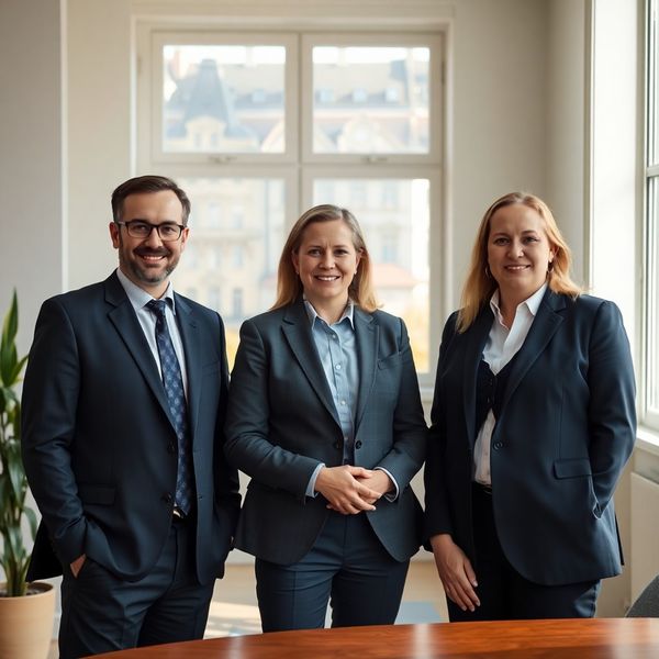 Skupinová fotografie tří finančních poradců Dobrý Skupina